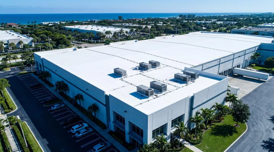 Commercial TPO flat roof aerial