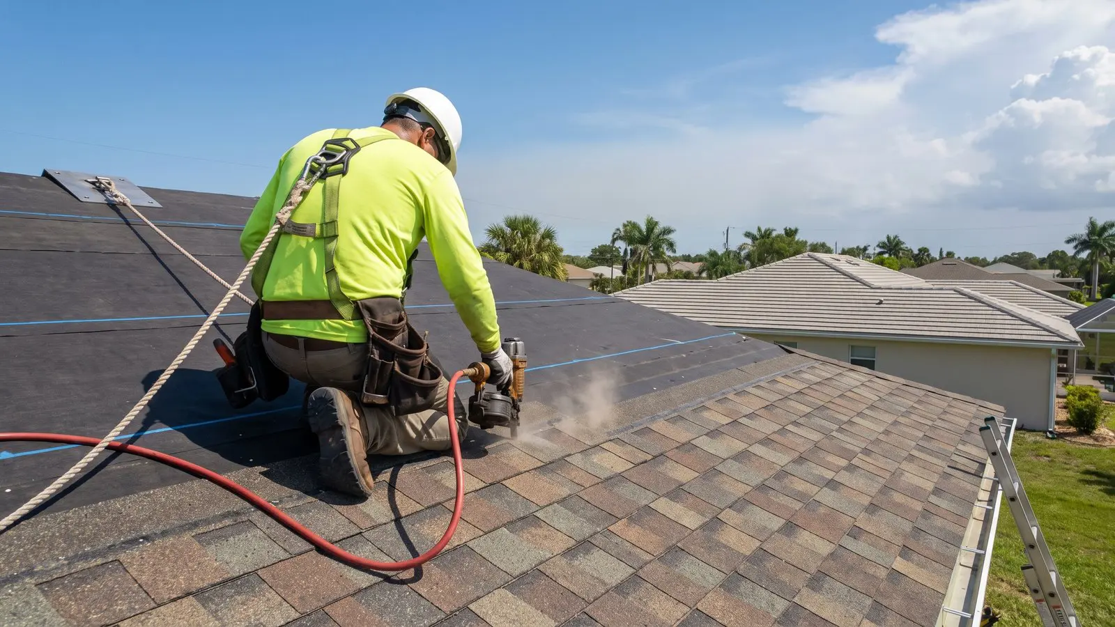 Hogan crew installing shingle underlayment on a South Florida home