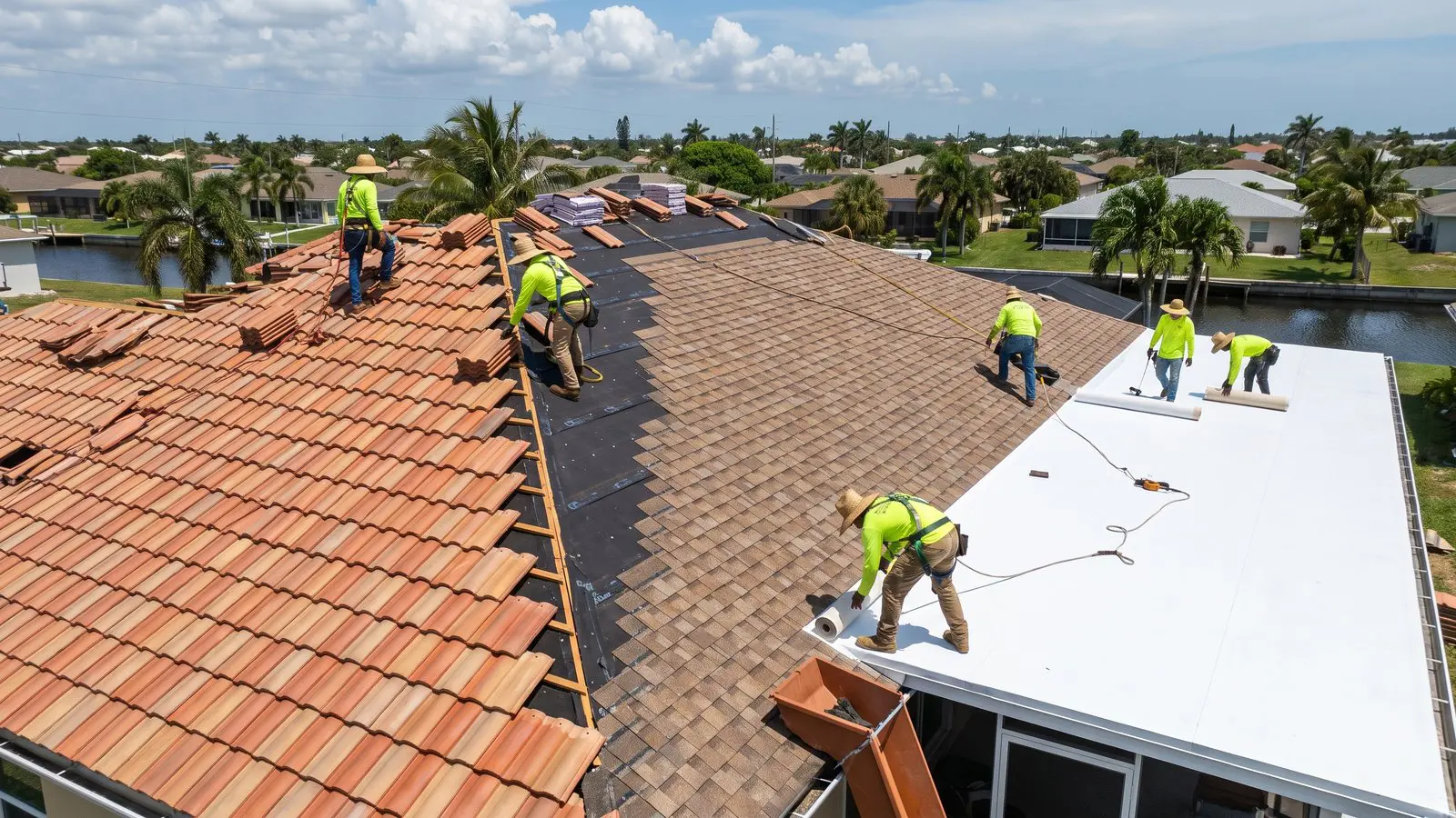 Drone view of a completed tile roof in South Florida