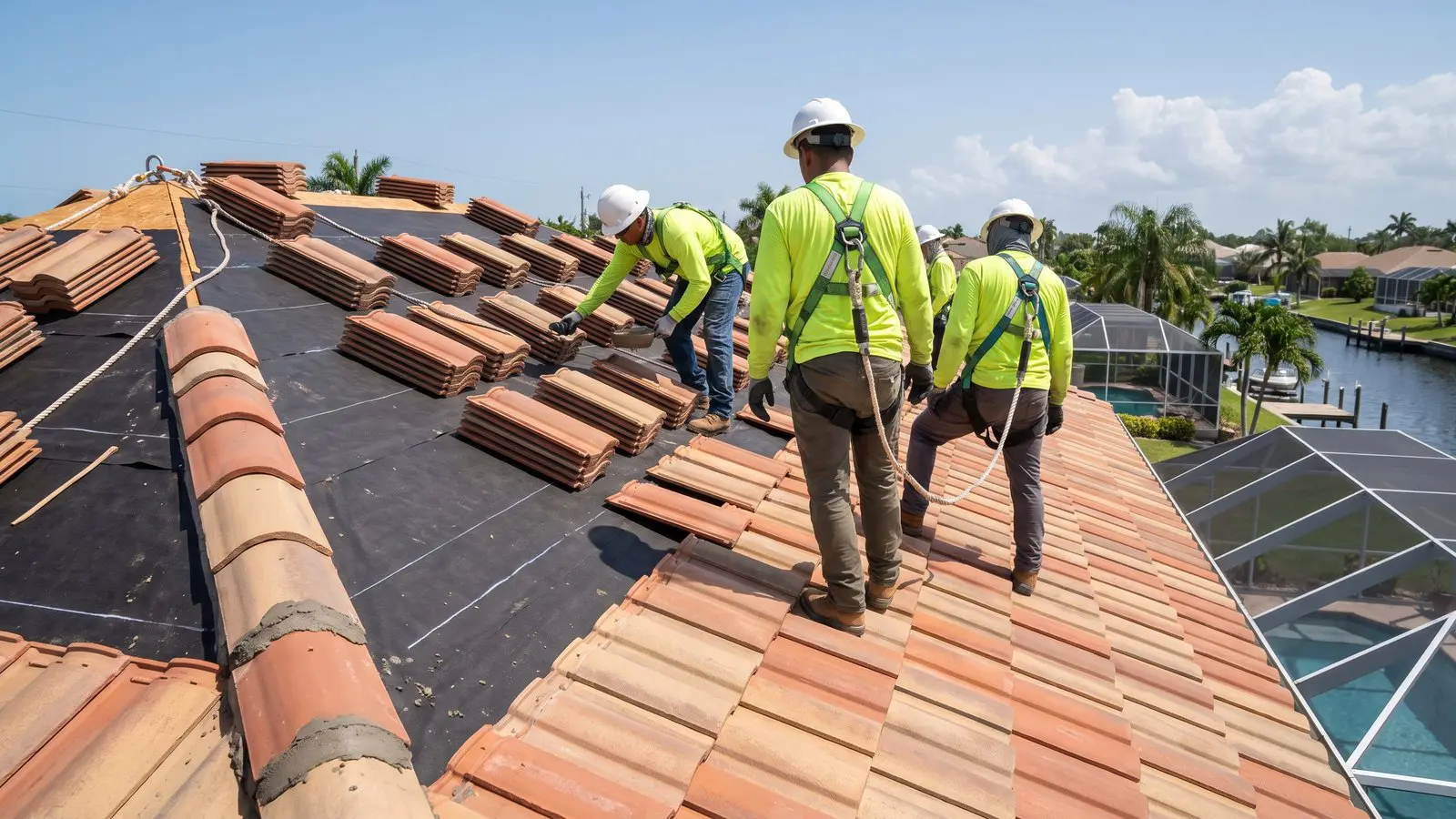 Drone view of a barrel tile roof in Fort Lauderdale