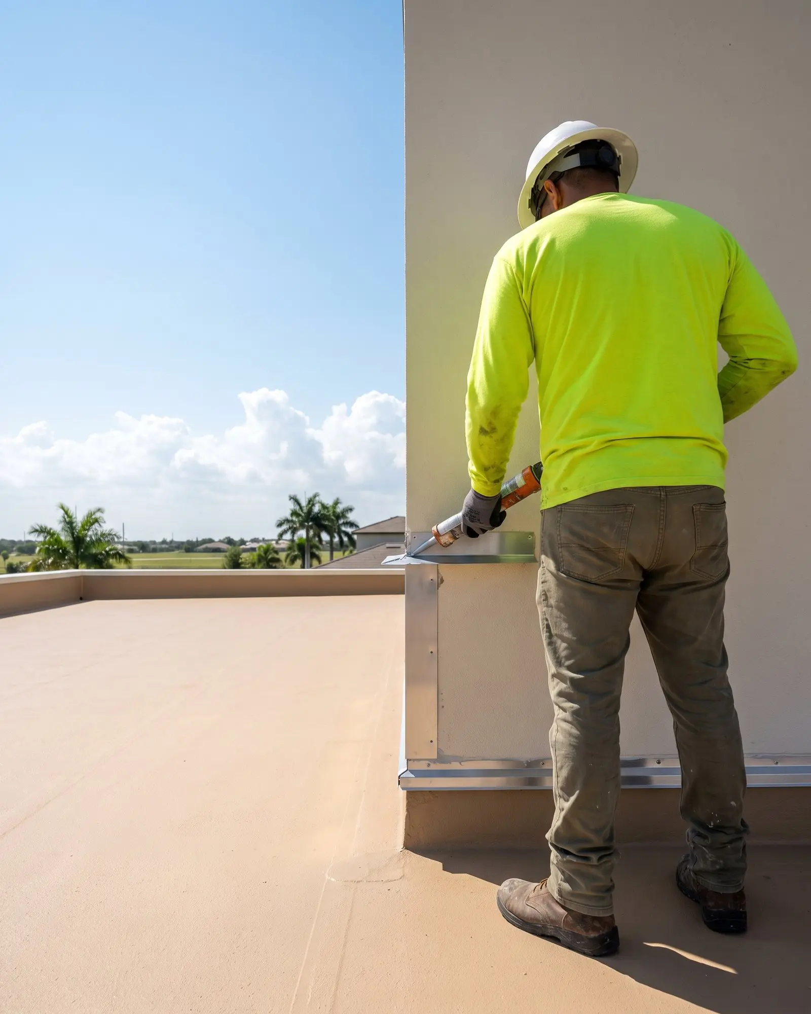 Elastomeric coating application on a flat roof